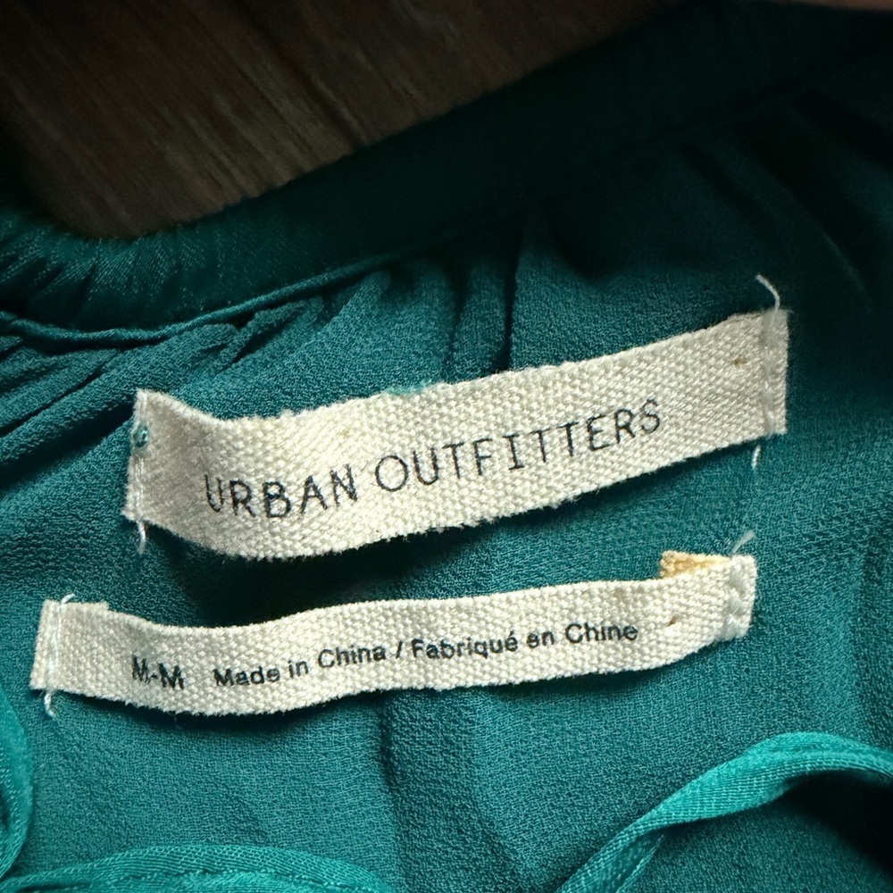 Urban Outfitters Morning Light Strappy Pleated Midi Dress Teal Green Satin Sz M - Picture 12 of 15